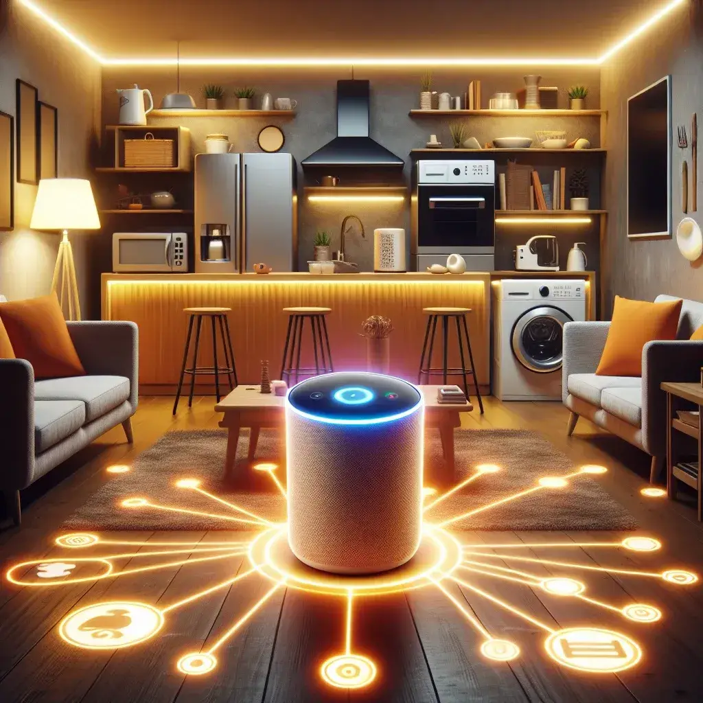 "Amazon Alexa device demonstrating AI-powered household safety monitoring technology in a modern U.S. home environment."